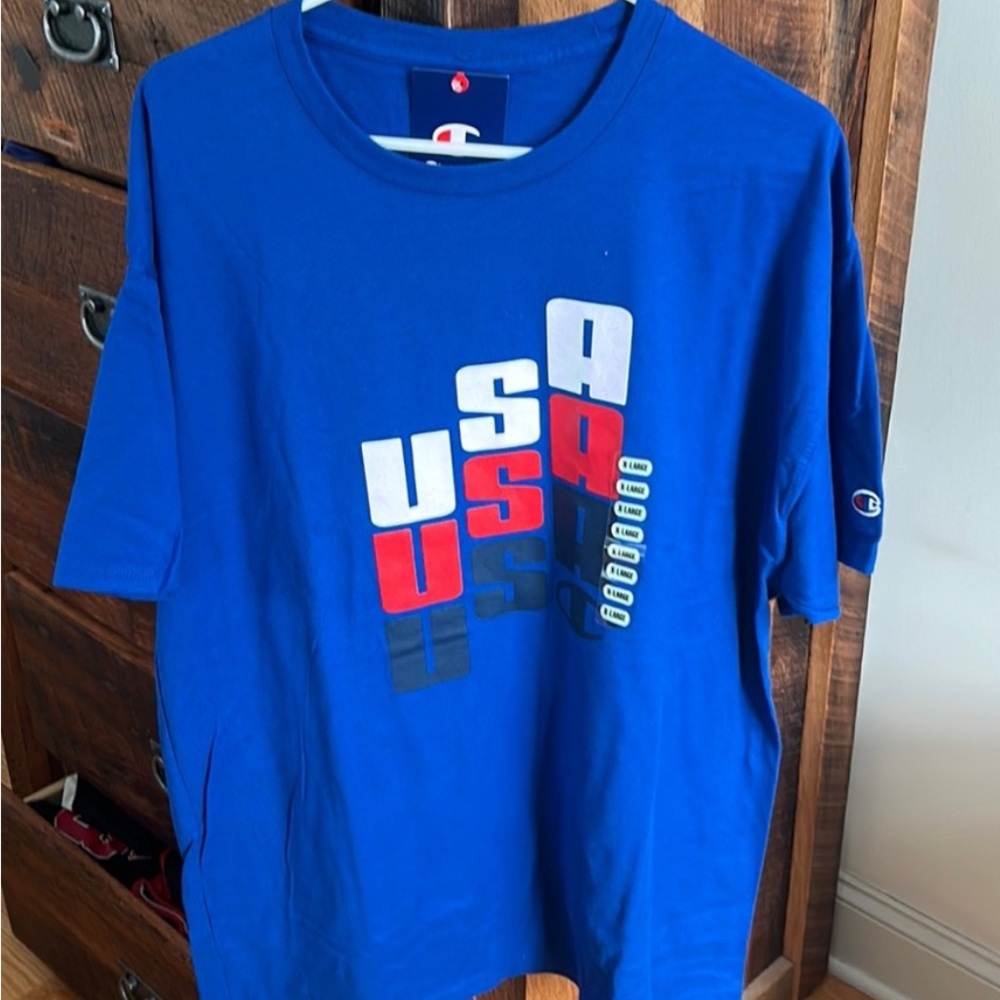 🔥Champion Royal Blue Tee with Logo🔥🚨 USA USA! 🇺🇸🇺🇸